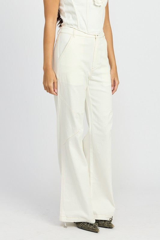 HIGH WAISTED WIDE LEG PANTS WHITE by Emory Park | Fleurcouture