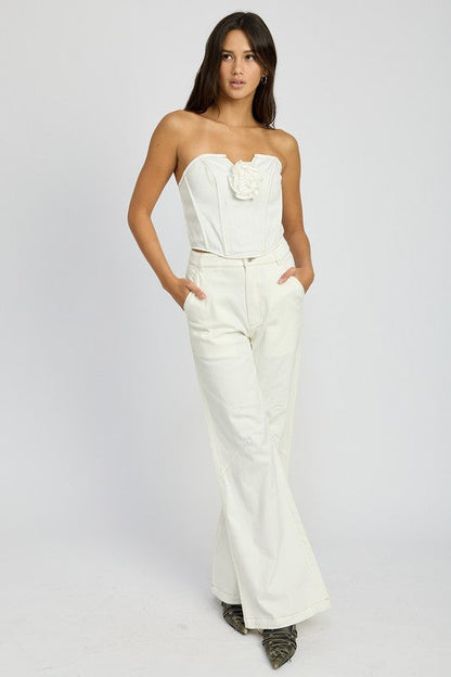 HIGH WAISTED WIDE LEG PANTS WHITE by Emory Park | Fleurcouture