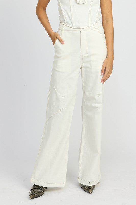 HIGH WAISTED WIDE LEG PANTS WHITE by Emory Park | Fleurcouture