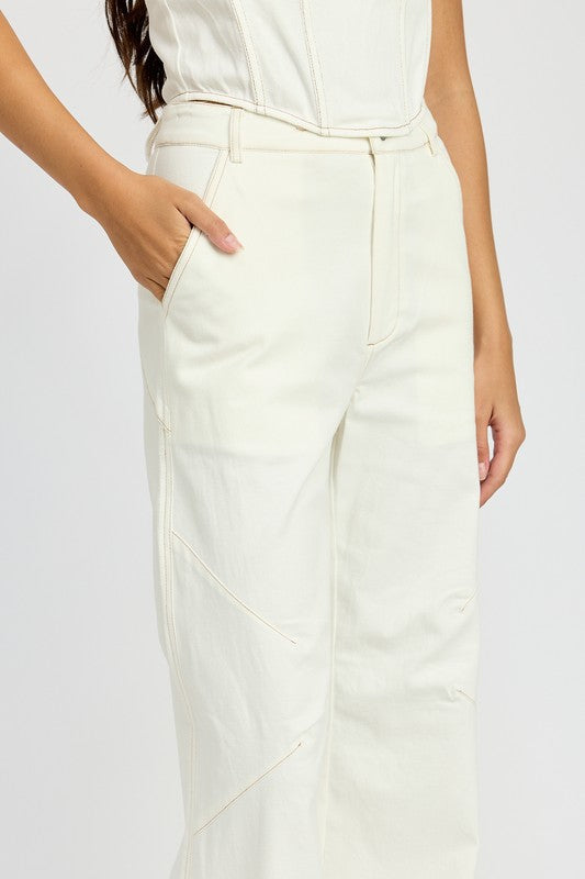 HIGH WAISTED WIDE LEG PANTS WHITE by Emory Park | Fleurcouture