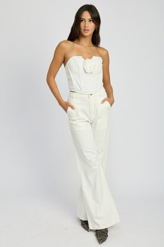 HIGH WAISTED WIDE LEG PANTS WHITE by Emory Park | Fleurcouture