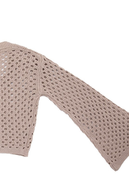 Hole-knit cardigan Beige by Lilou | Fleurcouture