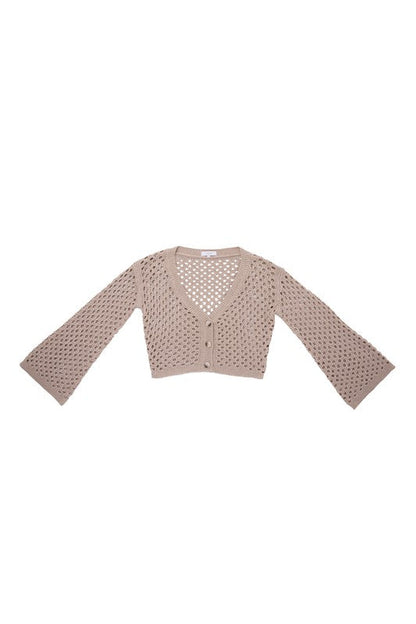 Hole-knit cardigan Beige by Lilou | Fleurcouture