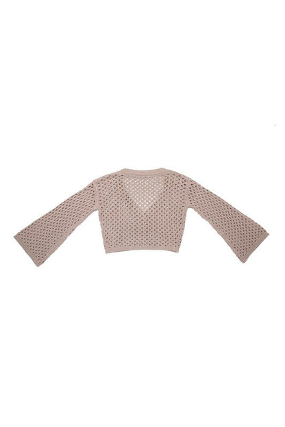 Hole-knit cardigan Beige by Lilou | Fleurcouture