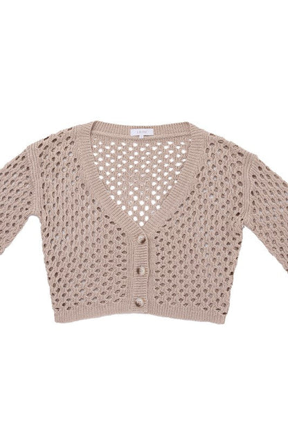 Hole-knit cardigan Beige by Lilou | Fleurcouture