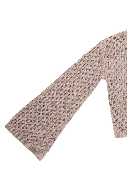 Hole-knit cardigan Beige by Lilou | Fleurcouture