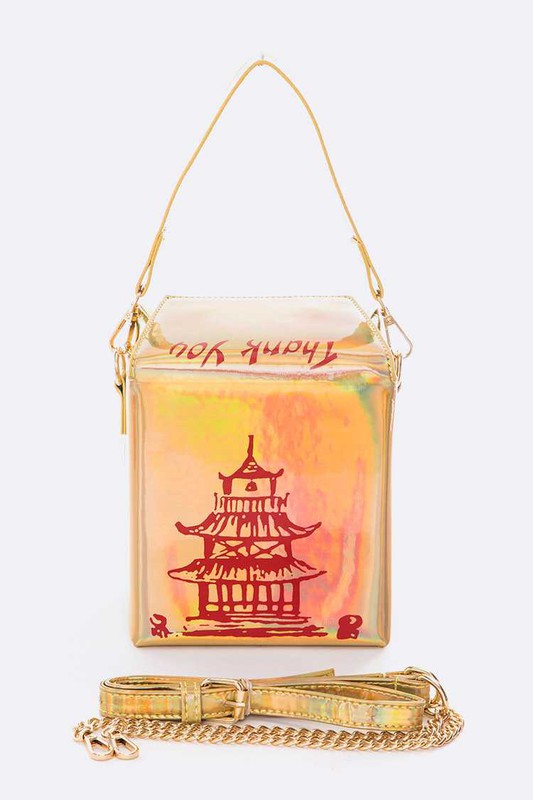 Holographic Iconic Chinese Take Out Box Clutch Gold O/S by Artini Accessories | Fleurcouture