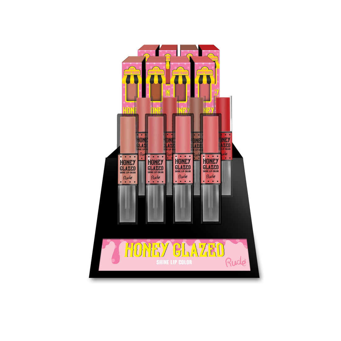 Honey Glazed Shine Lip Color Display Set, 64 pcs Wholesale Set by Rude Cosmetics | Fleurcouture