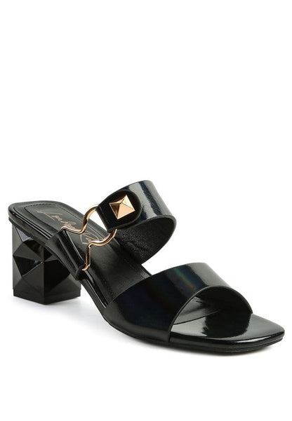 HOOKUP GEOMETRIC CUT BLOCK HEEL SLIDES Black 5 by Rag Company | Fleurcouture