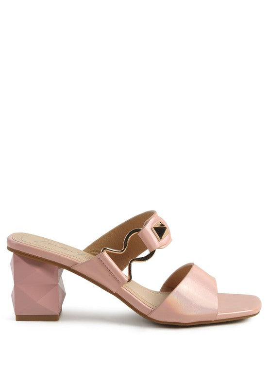 HOOKUP GEOMETRIC CUT BLOCK HEEL SLIDES by Rag Company | Fleurcouture