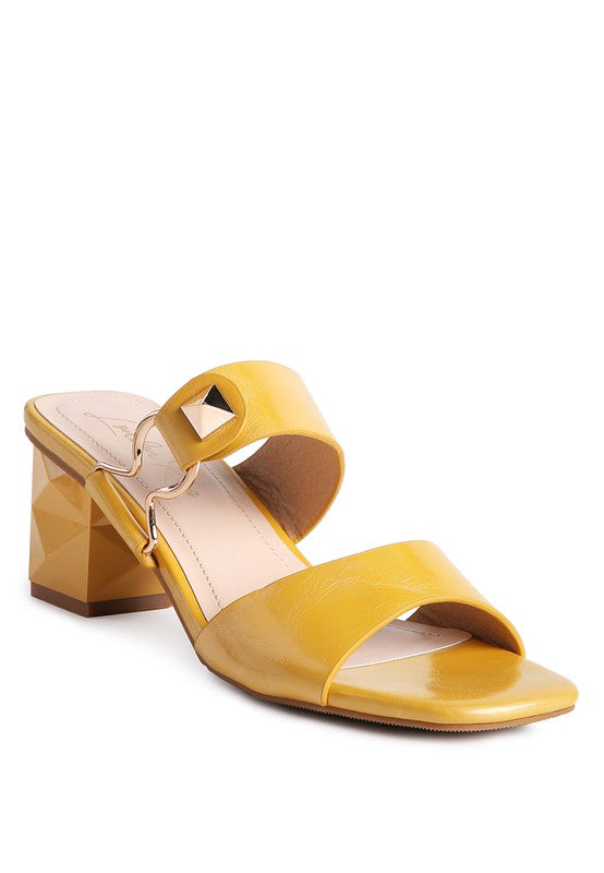 HOOKUP GEOMETRIC CUT BLOCK HEEL SLIDES Yellow 5 by Rag Company | Fleurcouture