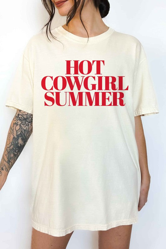 HOT COWGIRL SUMMER OVERSIZED GRAPHIC TEE IVORY S/M by ALPHIA | Fleurcouture