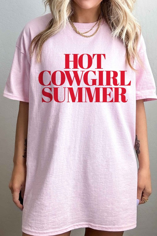 HOT COWGIRL SUMMER OVERSIZED GRAPHIC TEE PINK S/M by ALPHIA | Fleurcouture