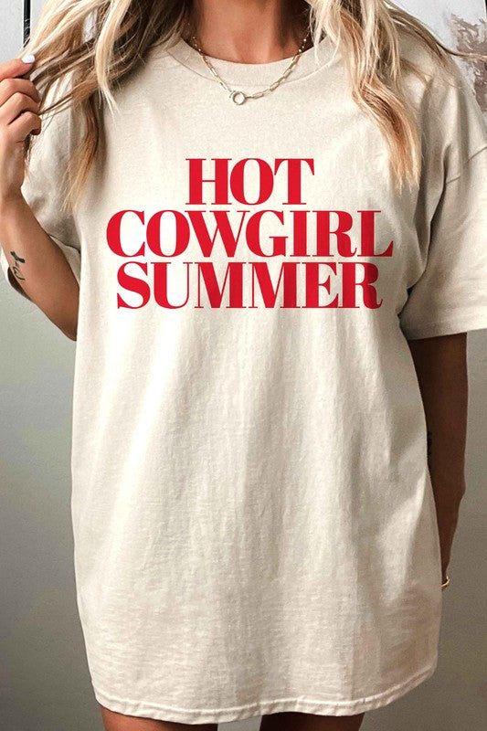 HOT COWGIRL SUMMER OVERSIZED GRAPHIC TEE SAND S/M by ALPHIA | Fleurcouture