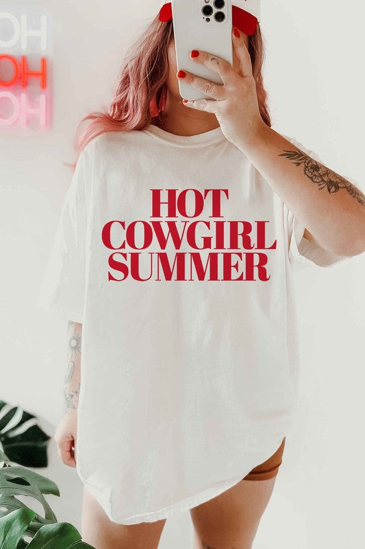 HOT COWGIRL SUMMER OVERSIZED GRAPHIC TEE WHITE S/M by ALPHIA | Fleurcouture