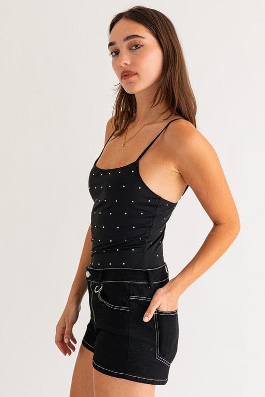 Hot Fix Sleeveless Bodysuit BLACK by LE LIS | Fleurcouture