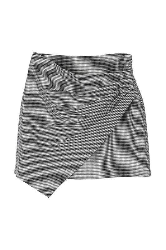 Hound tooth shirred wrap skirt Black hound tooth check S by Lilou | Fleurcouture