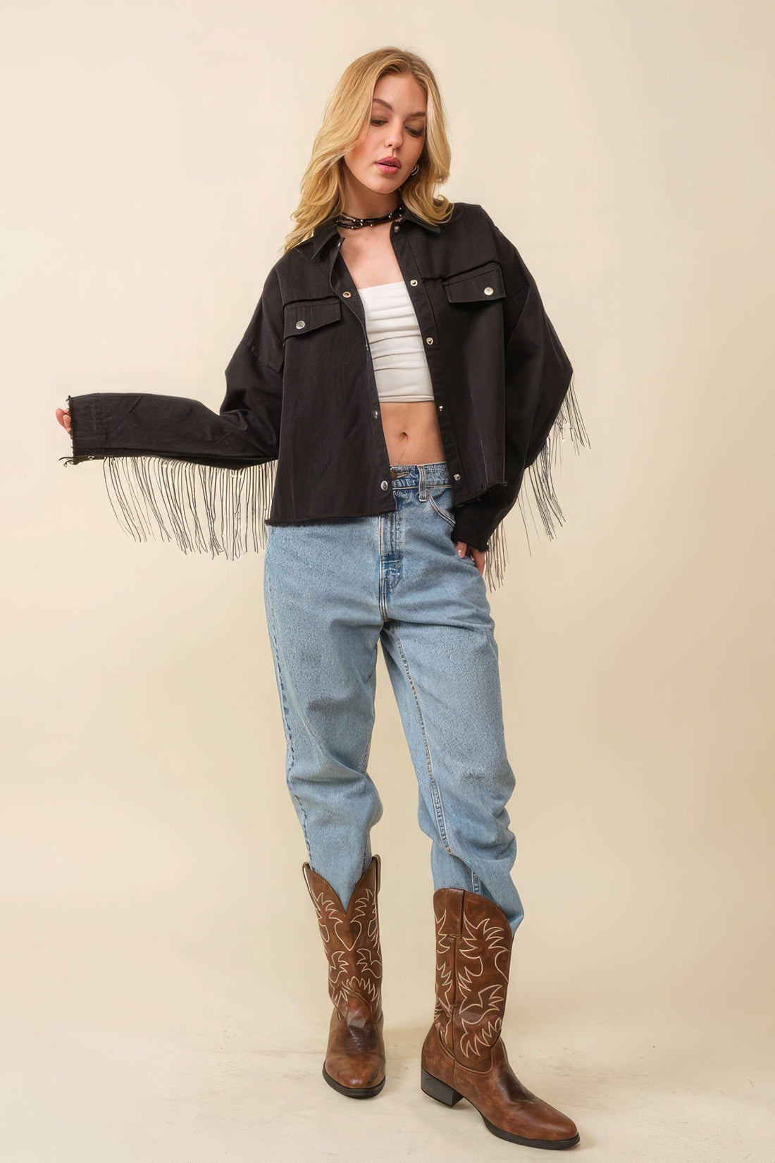 Howdy Sequin Fringe And Star Patches Jacket by Fleurcouture | Fleurcouture