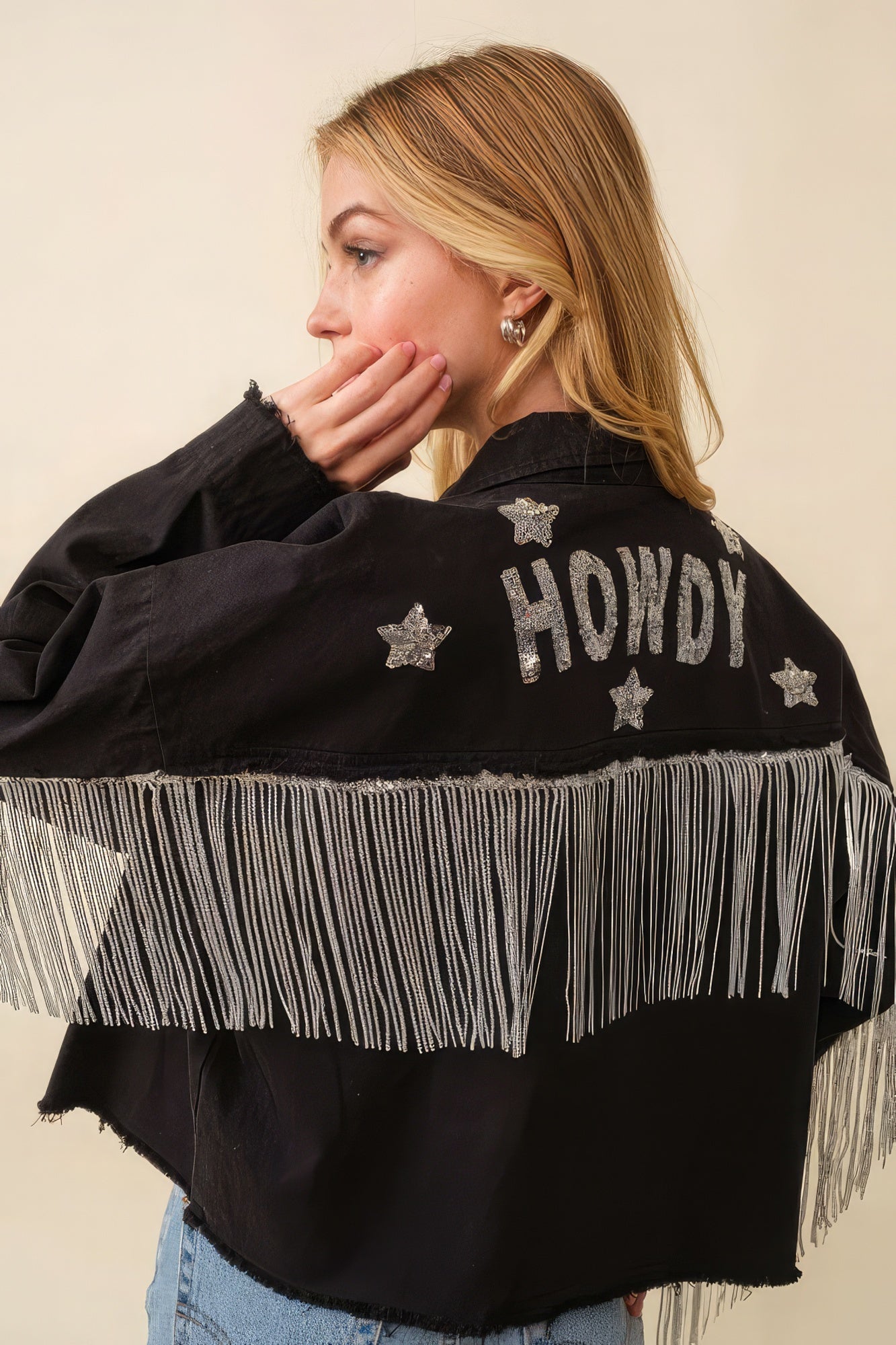 Howdy Sequin Fringe And Star Patches Jacket by Fleurcouture | Fleurcouture