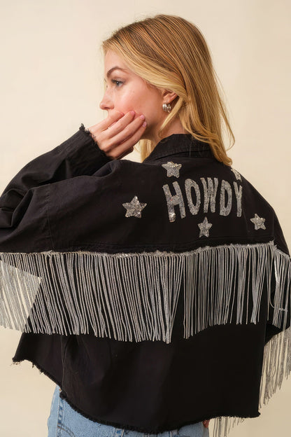 Howdy Sequin Fringe And Star Patches Jacket by Fleurcouture | Fleurcouture