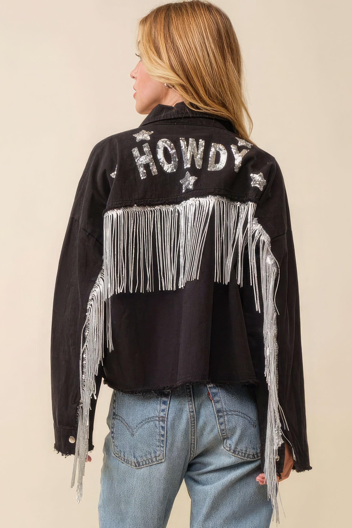 Howdy Sequin Fringe And Star Patches Jacket by Fleurcouture | Fleurcouture
