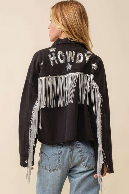 Howdy Sequin Fringe And Star Patches Jacket by Fleurcouture | Fleurcouture