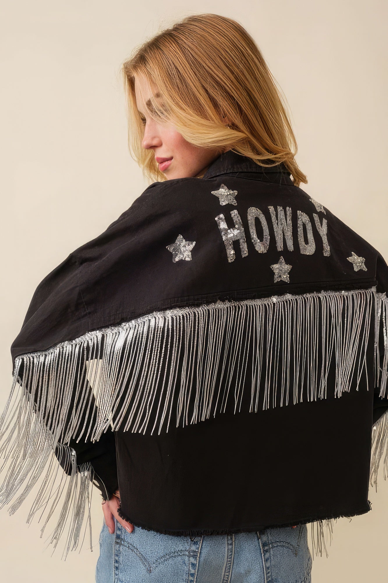 Howdy Sequin Fringe And Star Patches Jacket by Fleurcouture | Fleurcouture