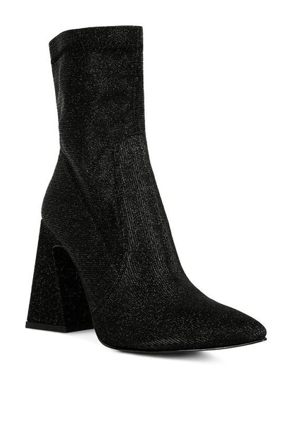 Hustlers Shimmer Block Heeled Ankle Boots Black 5 by Rag Company | Fleurcouture