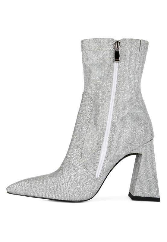 Hustlers Shimmer Block Heeled Ankle Boots by Rag Company | Fleurcouture