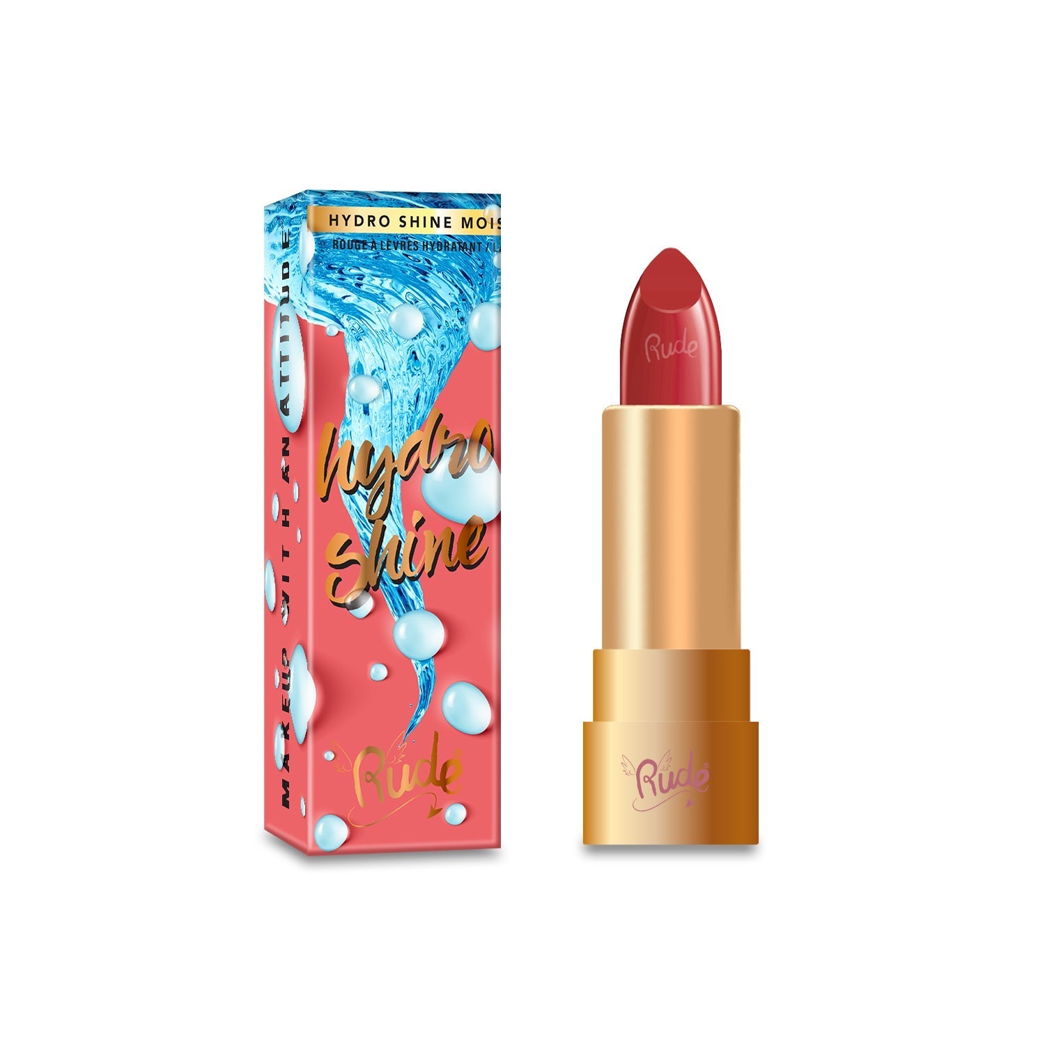 Hydro Shine Moisturizing Lipstick Scarlet Lipstick by Rude Cosmetics | Fleurcouture