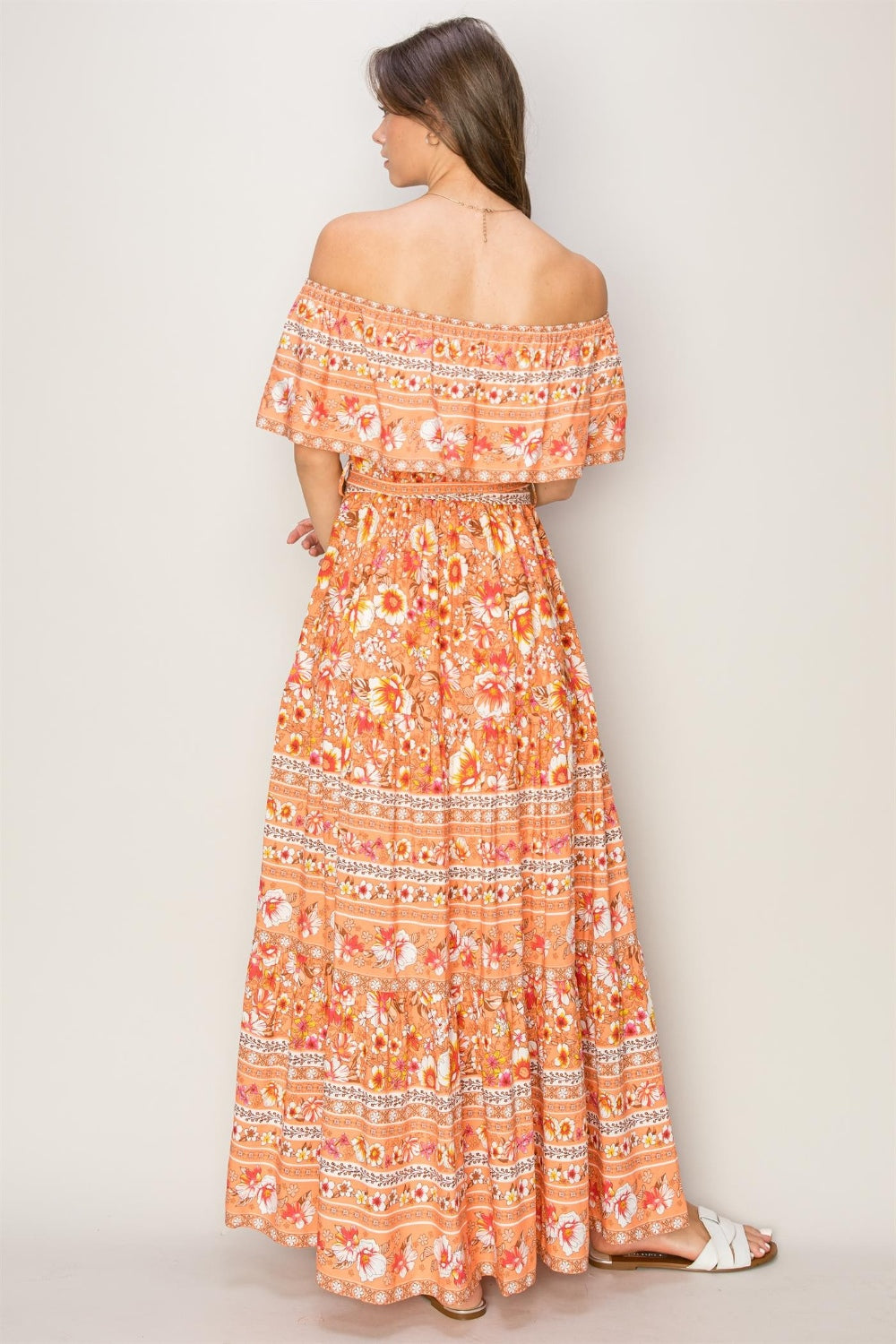 HYFVE Floral Off-Shoulder Tie Front Maxi Dress Apricot Women&