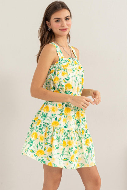 HYFVE Floral Tie Shoulder Mini Dress Yellow S Women&