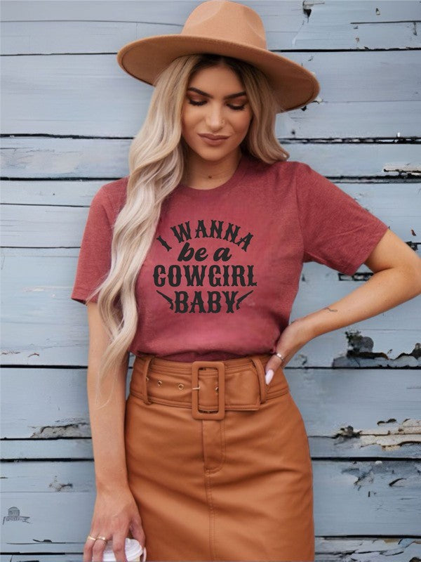 I Wanna Be a Cowgirl Baby Graphic Tee Heather Clay 2X by Ocean and 7th | Fleurcouture