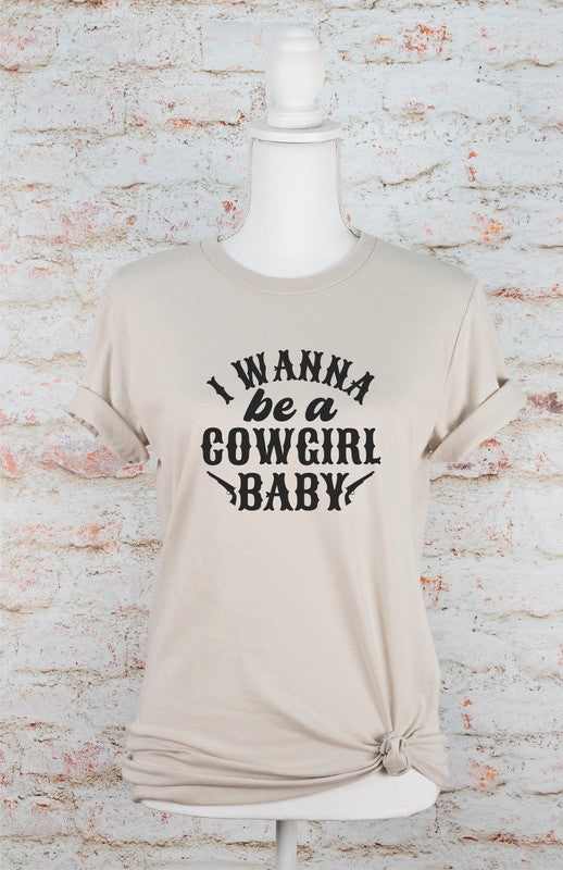 I Wanna Be a Cowgirl Baby Graphic Tee Heather Dust 2X by Ocean and 7th | Fleurcouture