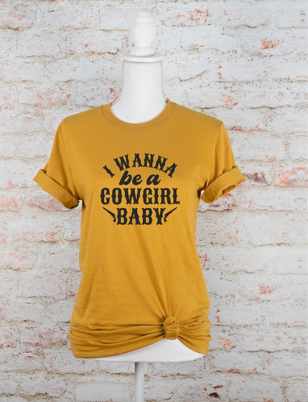 I Wanna Be a Cowgirl Baby Graphic Tee Heather Mustard 2X by Ocean and 7th | Fleurcouture