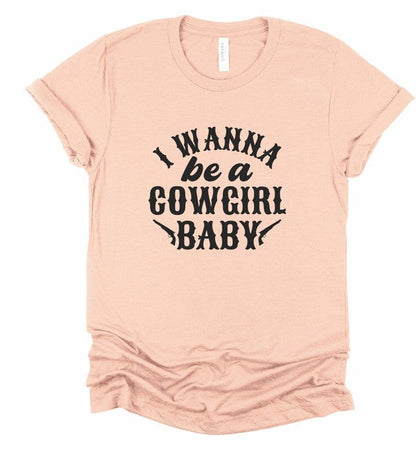 I Wanna Be a Cowgirl Baby Graphic Tee Heather Peach 2X by Ocean and 7th | Fleurcouture