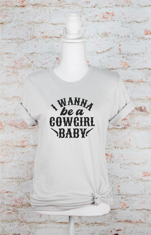 I Wanna Be a Cowgirl Baby Graphic Tee Silver 2X by Ocean and 7th | Fleurcouture