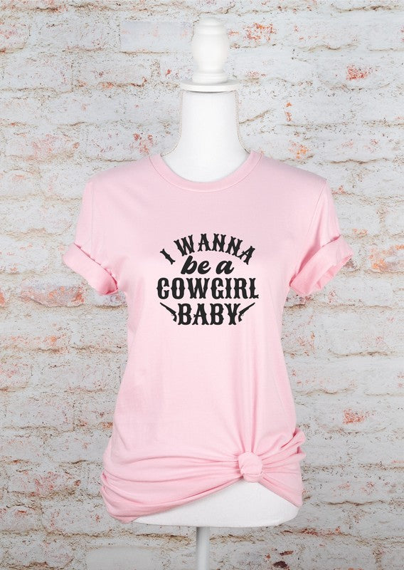 I Wanna Be a Cowgirl Baby Graphic Tee Soft Pink 2X by Ocean and 7th | Fleurcouture