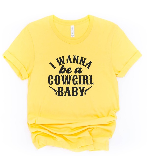 I Wanna Be a Cowgirl Baby Graphic Tee Yellow 2X by Ocean and 7th | Fleurcouture