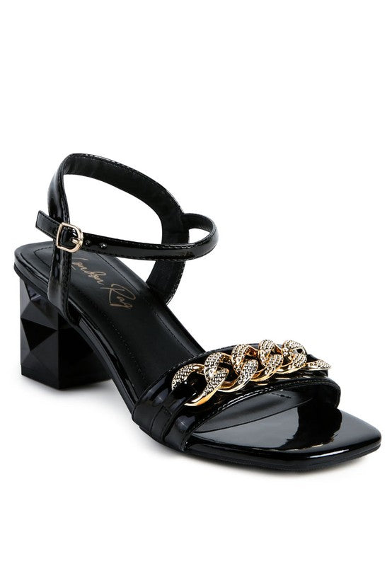 ILLUSION GEOMETRIC CUT DIAMANTE CHAIN SANDAL Black 6 by Rag Company | Fleurcouture