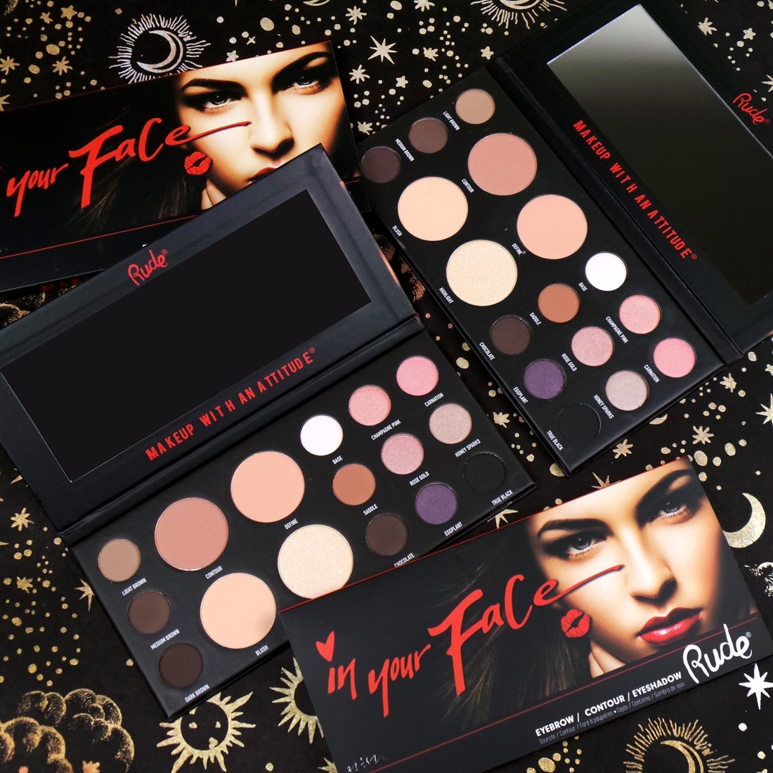 In Your Face 3-in-1 Palette Face Palettes by Rude Cosmetics | Fleurcouture