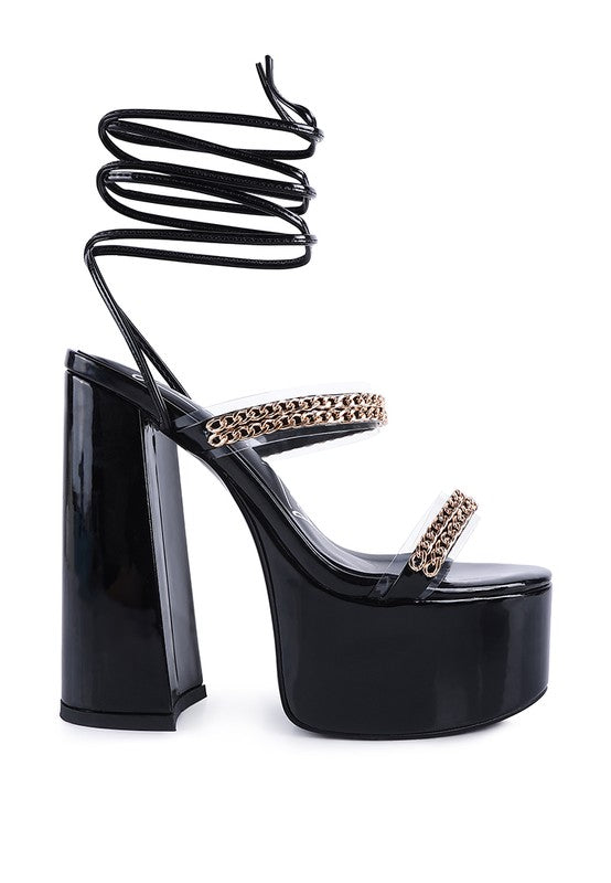 INDULGENCE Metal CHAIN LACE UP CHUNKY SANDALS by Rag Company | Fleurcouture