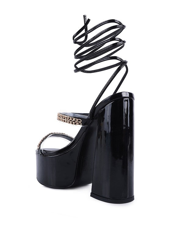 INDULGENCE Metal CHAIN LACE UP CHUNKY SANDALS by Rag Company | Fleurcouture