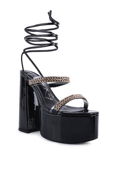 INDULGENCE Metal CHAIN LACE UP CHUNKY SANDALS by Rag Company | Fleurcouture