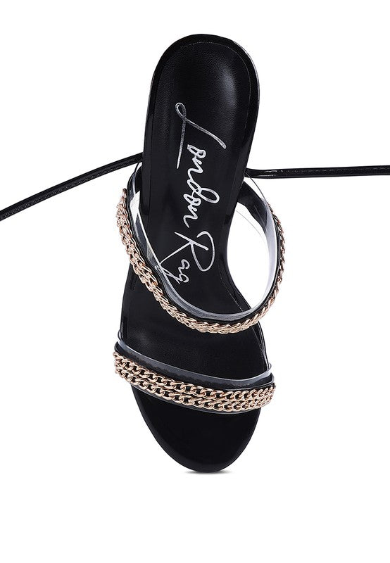 INDULGENCE Metal CHAIN LACE UP CHUNKY SANDALS by Rag Company | Fleurcouture