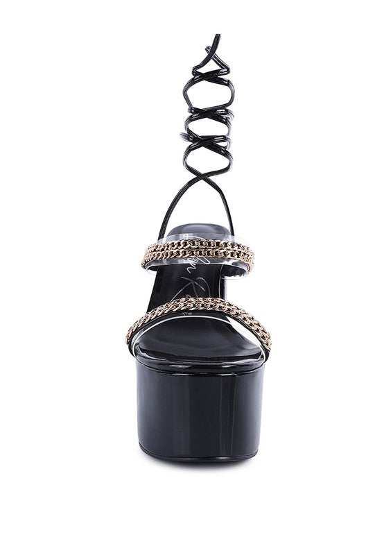 INDULGENCE Metal CHAIN LACE UP CHUNKY SANDALS by Rag Company | Fleurcouture