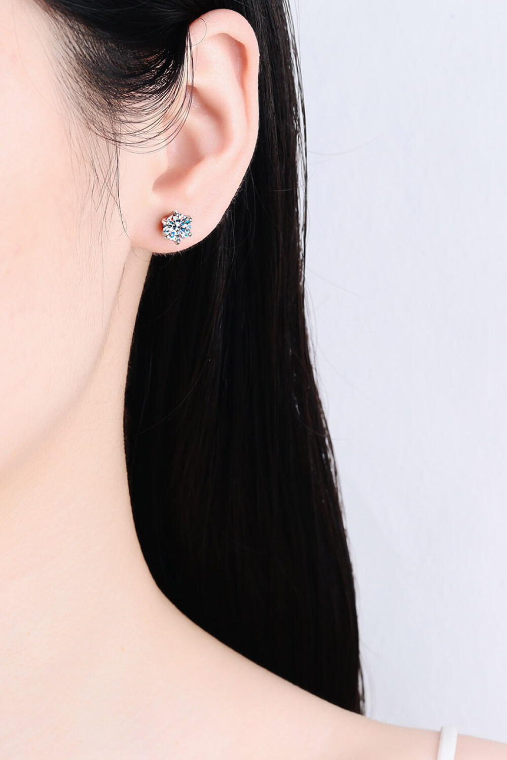 Inlaid Moissanite Stud Earrings Silver One Size Accessories by Trendsi | Fleurcouture