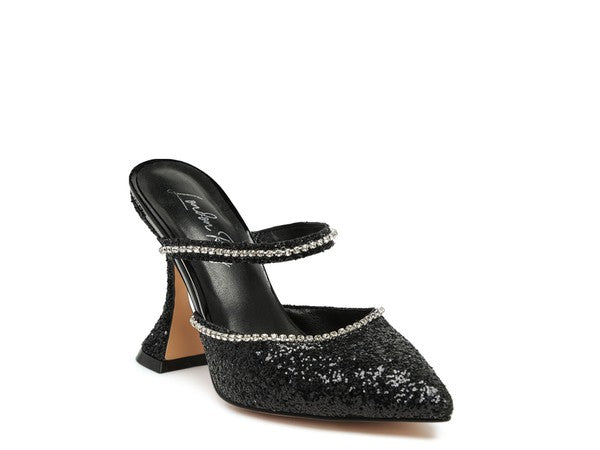 IRIS Glitter Spool Heel Sandal Black 5 by Rag Company | Fleurcouture