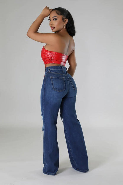 Jade Wide Leg Jean dark blue by GJG Denim | Fleurcouture