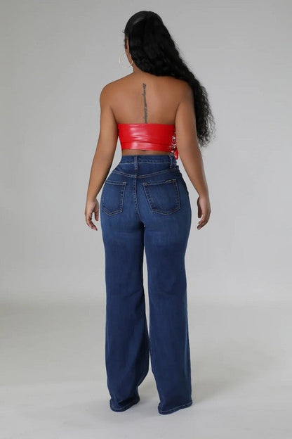 Jade Wide Leg Jean in Dark Denim dark wash by GJG Denim | Fleurcouture